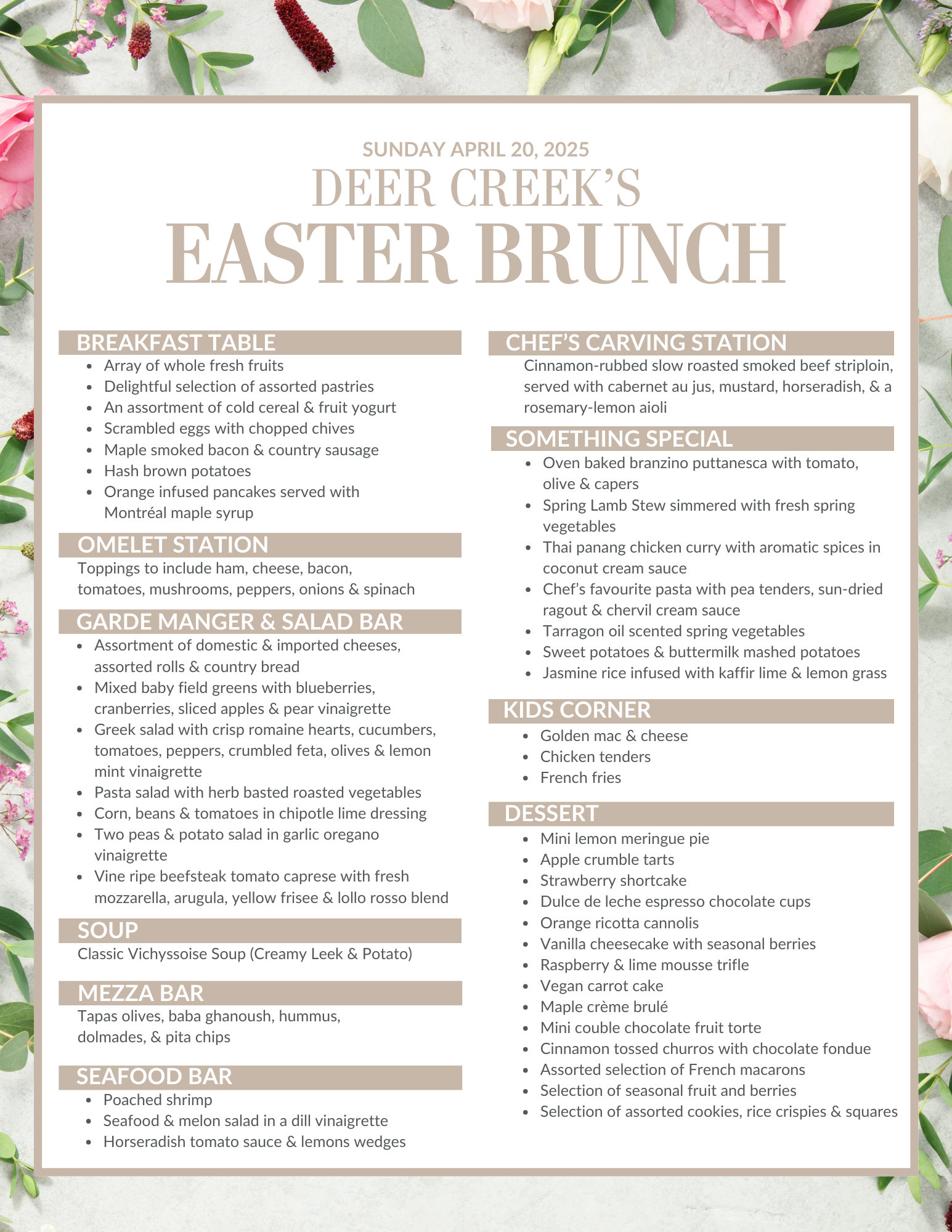 easter brunch 2025 menu